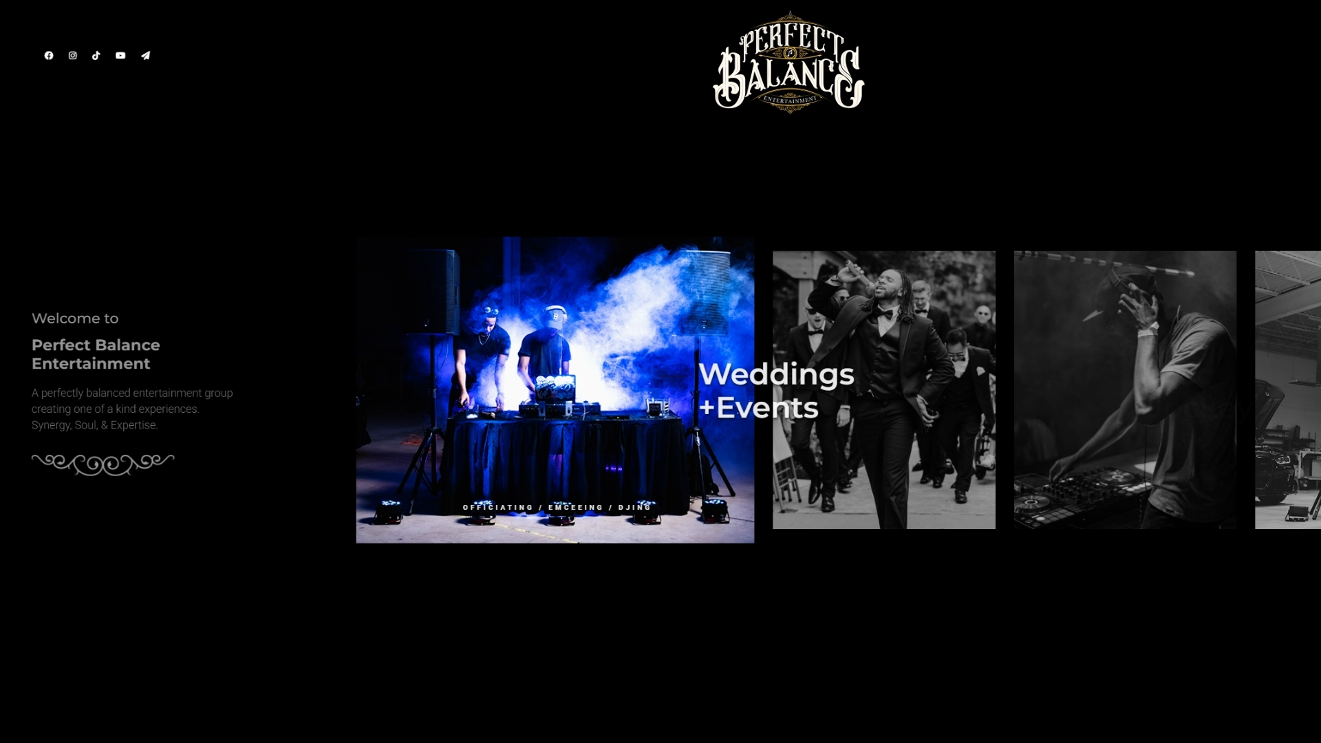 Perfect Balance Entertainment web + graphic design portfolio project by SUTSTONE LLC
